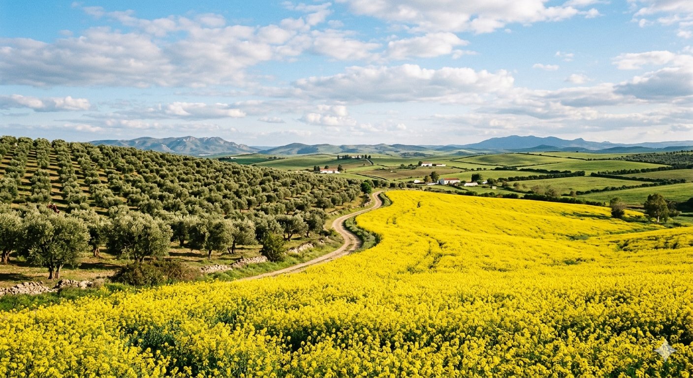 Oliveraies et champs de canola en Tunisie